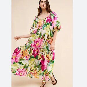 FARM Rio Painted Flowers Off The Shoulder Maxi Bright Colorful Dress size L